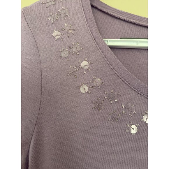 3 For $6 J.Jill Womens XSmall Purple Soft Shimmer Tee Sequins Half Sleeve Blouse - Picture 3 of 7